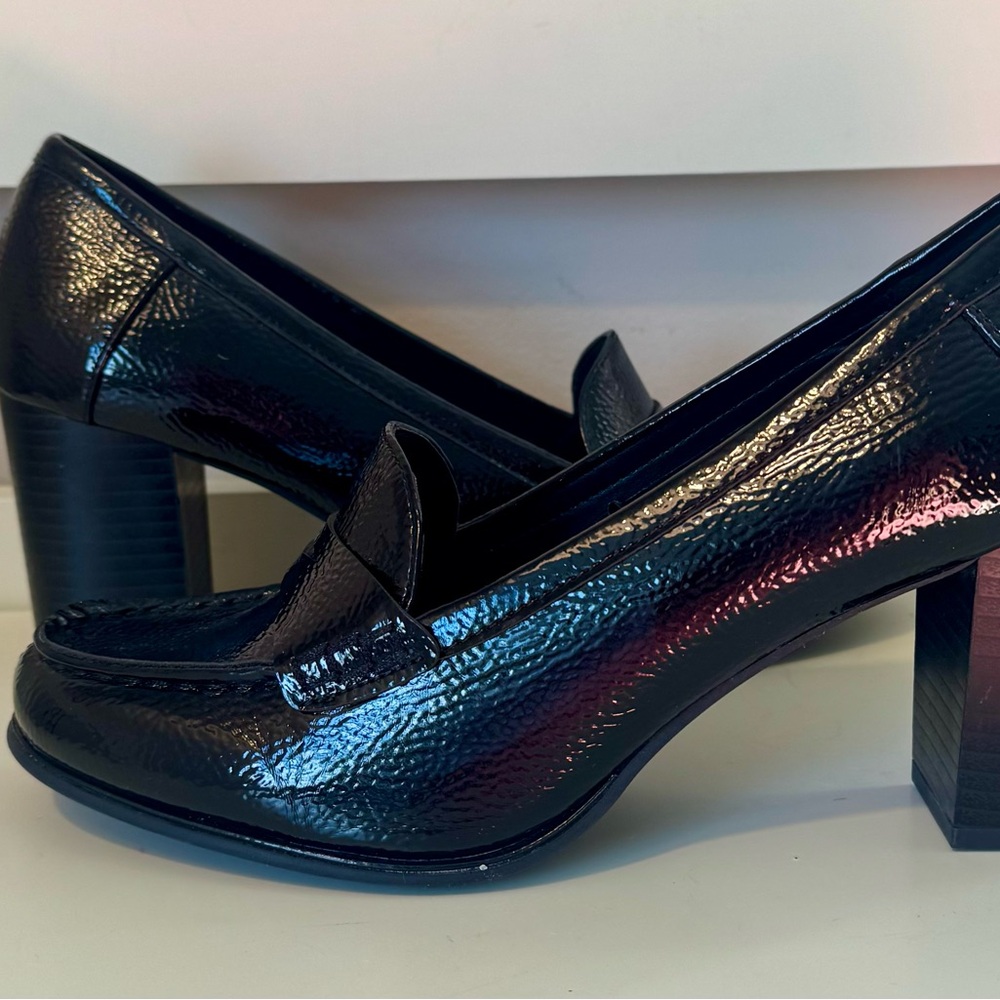 Jones New York Cypress Heeled Penny Loafers Women's 8 M Black Patent 3" Heels